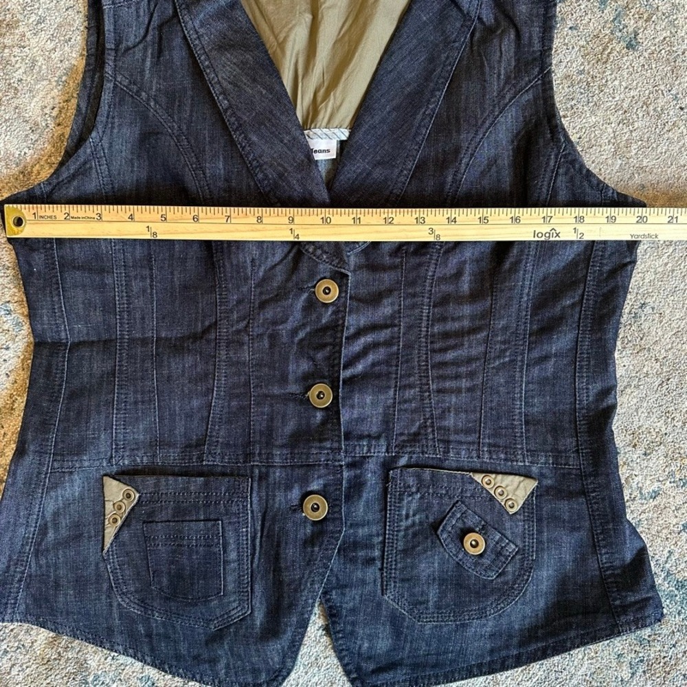 Vintage Y2K Dark Wash Denim Vest Utility Pockets Blue Womens Size 12 NWT - Picture 6 of 8